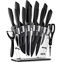Deik Juego de Cuchillos de Cocina con Soporte Acrílico | 16 Piezas Set Cuchillos Cocina | Negro BO Oxidación Acero…
